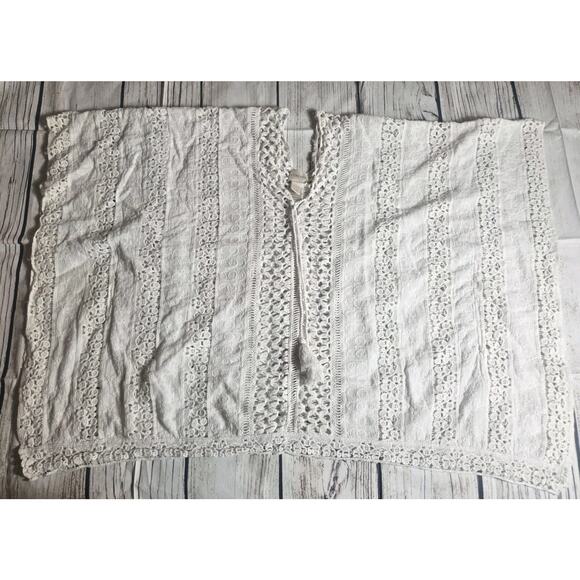 Chicos Size S/M Crochet Knit Top White Lace Short Sleeve Sheer Cover Up Boho - Picture 1 of 10